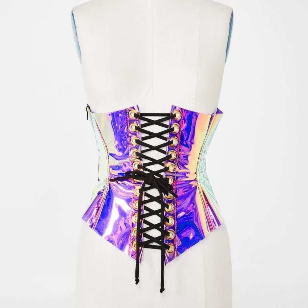 J Valentine purple lace up holographic corset